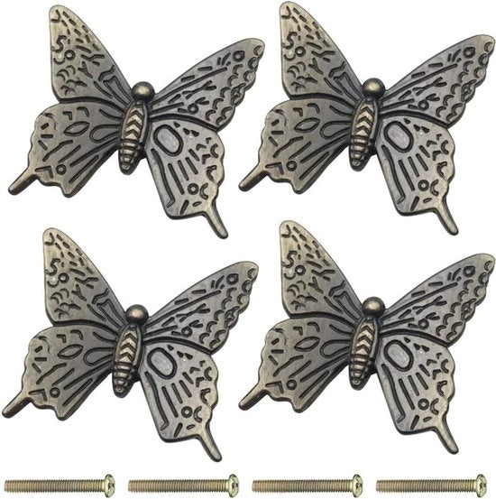 4 pezzi di maniglie per porta in stile farfalla retro - decorativa maniglia metallica - accessori per porta di stile - maniglia con maniglione per porta singola - bronzo - accessori per cucina di stile