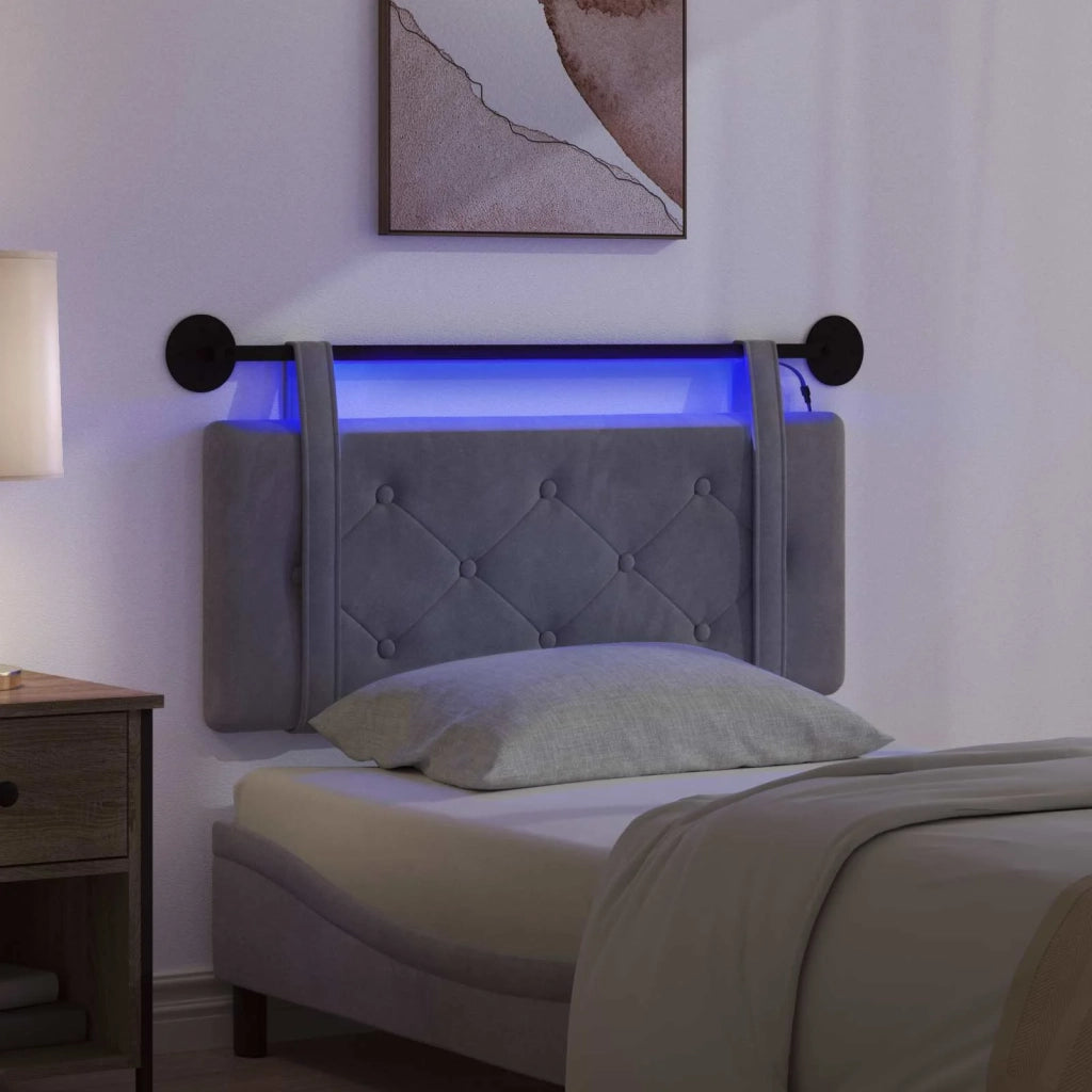 Testiera sospesa Con luce LED Grigio Scuro Velluto 3424111