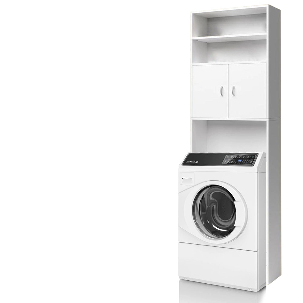Mobile per Lavatrice Mobiletto da Bagno Armadio 2 Ante e 2 Ripiani 63x20x185cm
