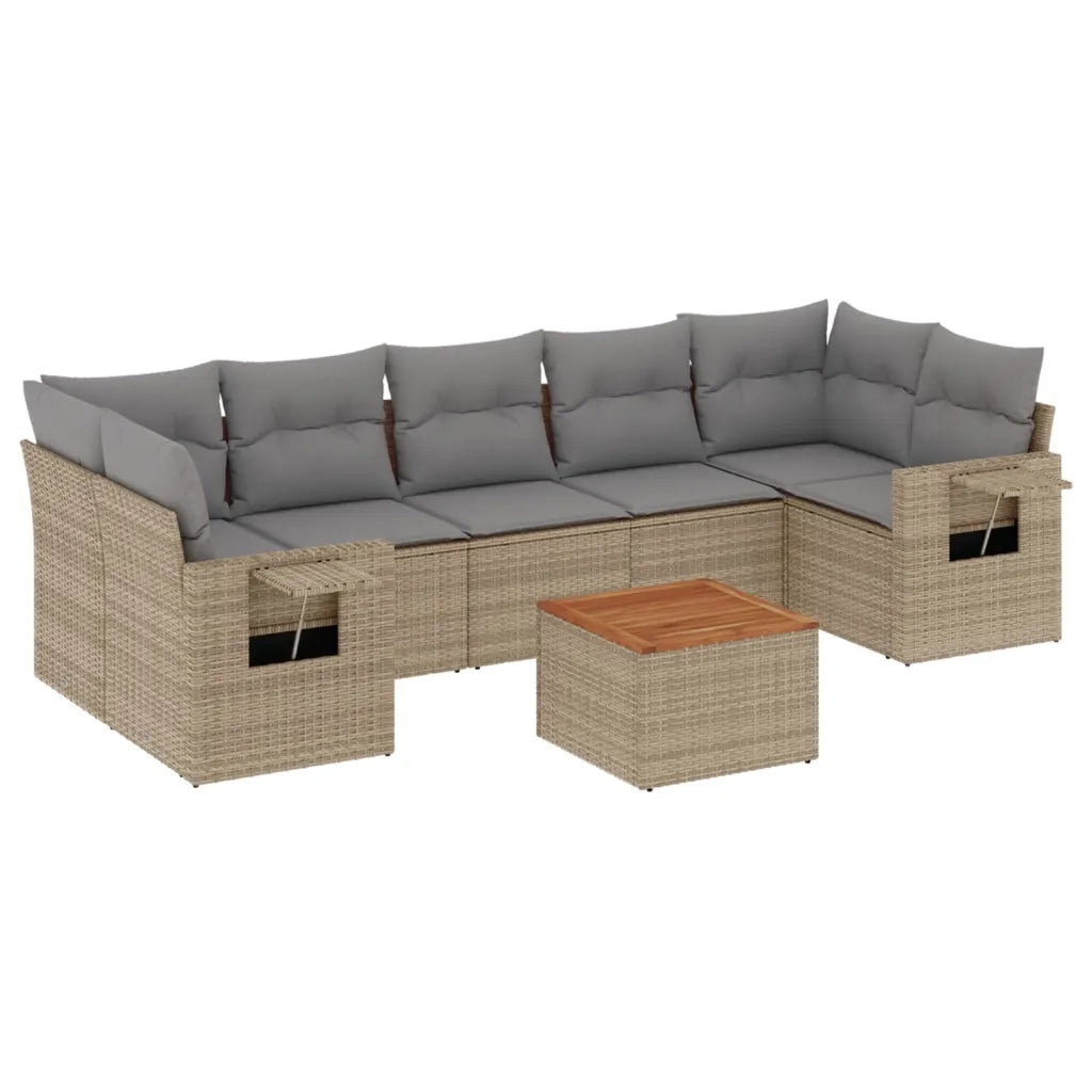 Set Divano da Giardino 8 pz con Cuscini Beige in Polyrattan