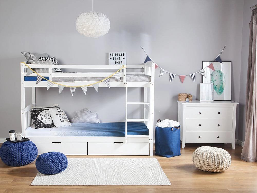 Letto a castello letto doppio con cassetti portaoggetti in legno di pino bianco singola 90 x 200 per bambini cameretta