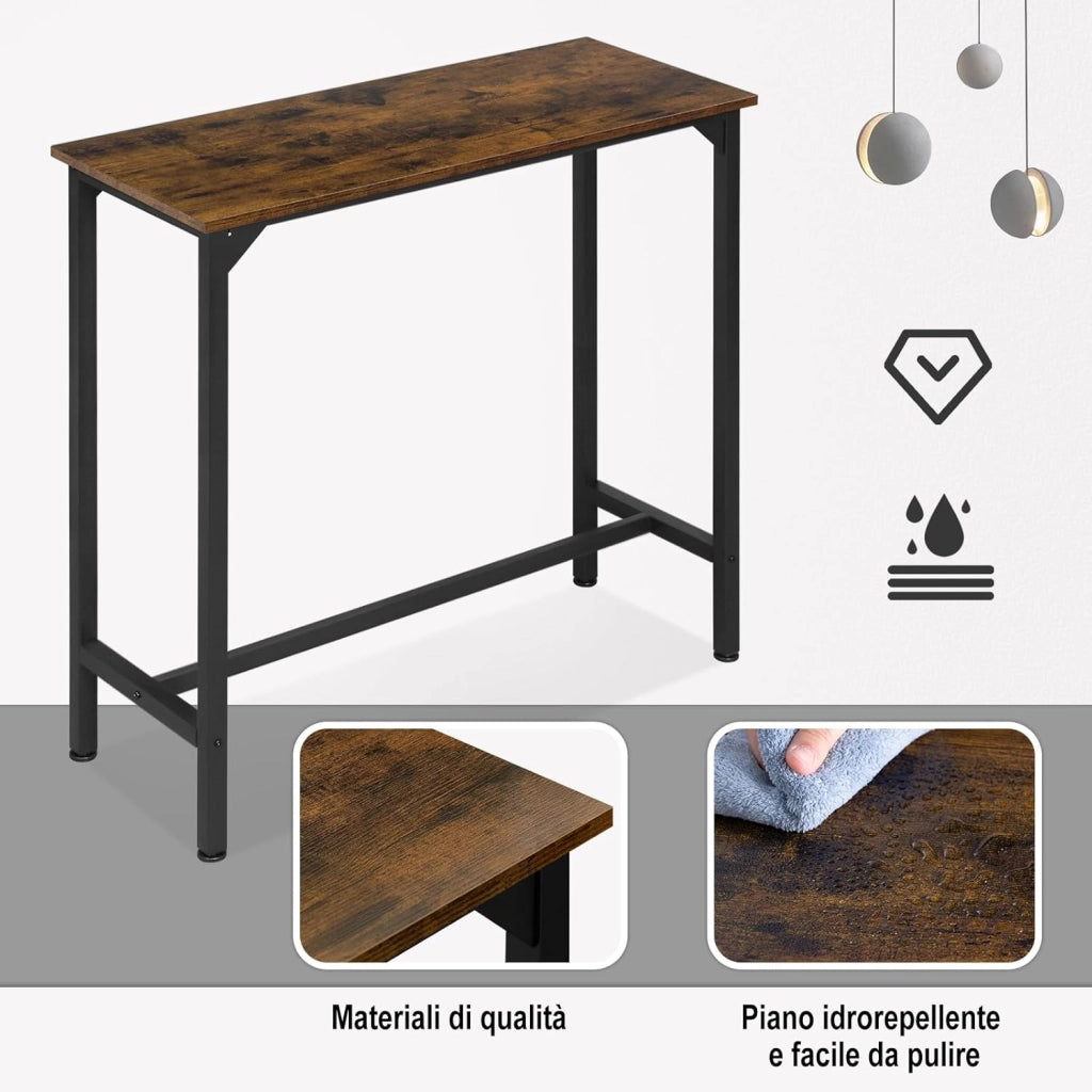 Tavolo da Bar Salvaspazio, Tavolo Alto da Cucina Stretto, bancone bar in Legno & Metallo per Home Bar Cucina, 100 x 40 x 100 cm, Rustico + Nero