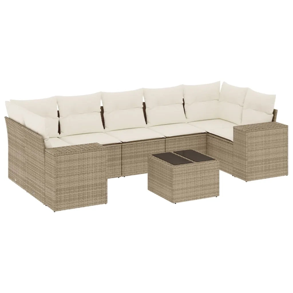 Set Divano da Giardino 8 pz con Cuscini Beige in Polyrattan