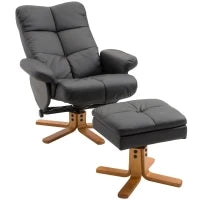 Poltrona Sedia Relax Reclinabile con Poggiapiedi in Pelle PU Nero