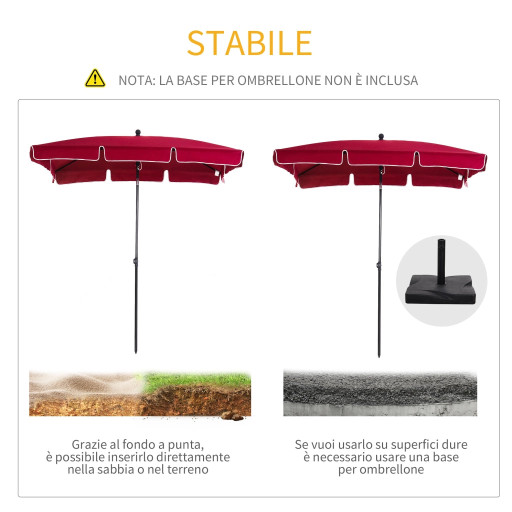 Easycomfort Ombrellone da Giardino Rettangolare 2x2.4 m con Inclinazione Regolabile, Rosso e Nero