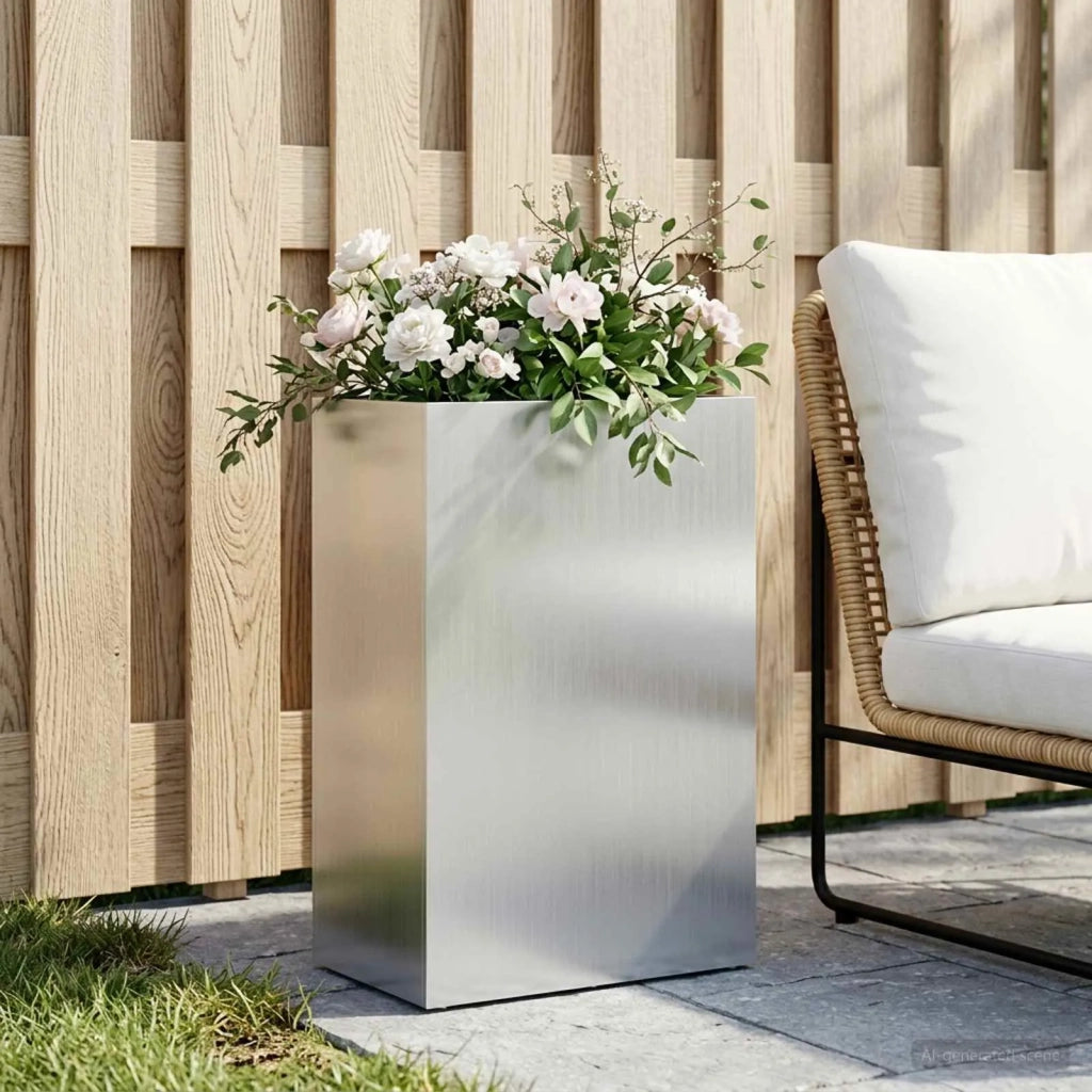 Vaso da giardino Argento 40 x 30 x 75 cm Acciaio zincato 8005508