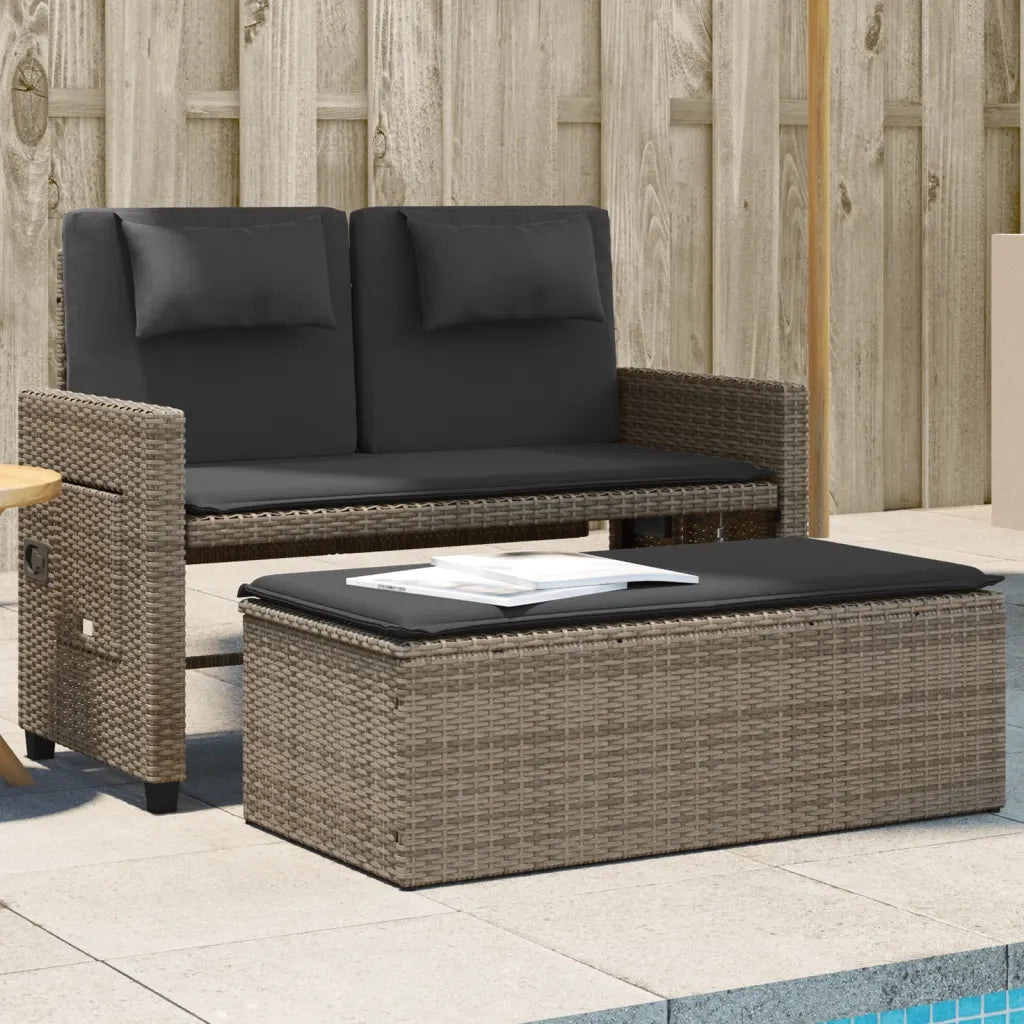 Panca Reclinabile da Giardino con Cuscini-Sgabello-Sedia da esterno Grigia in Polyrattan 883870