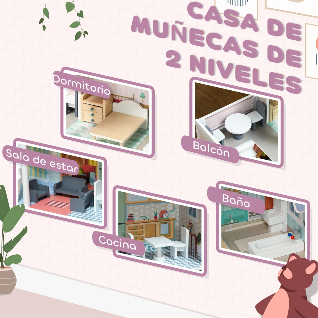 Casa delle bambole con mobili e accessori balcone 2 piani ¨C Xylo ¨C Multicolore giocattolo bambini 3 anni