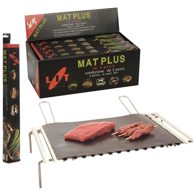 LIT GAS MAT PLUS Tappetino Antiaderente BBQ e Forno Set 2 Pz 40x30 cm Riutilizzabile Senza PFOA Approvato FDA