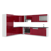Cucina angolare completa Fame-Line Bordeaux lucido/Bianco 347 x 60 cm, PL Antracite Vicco