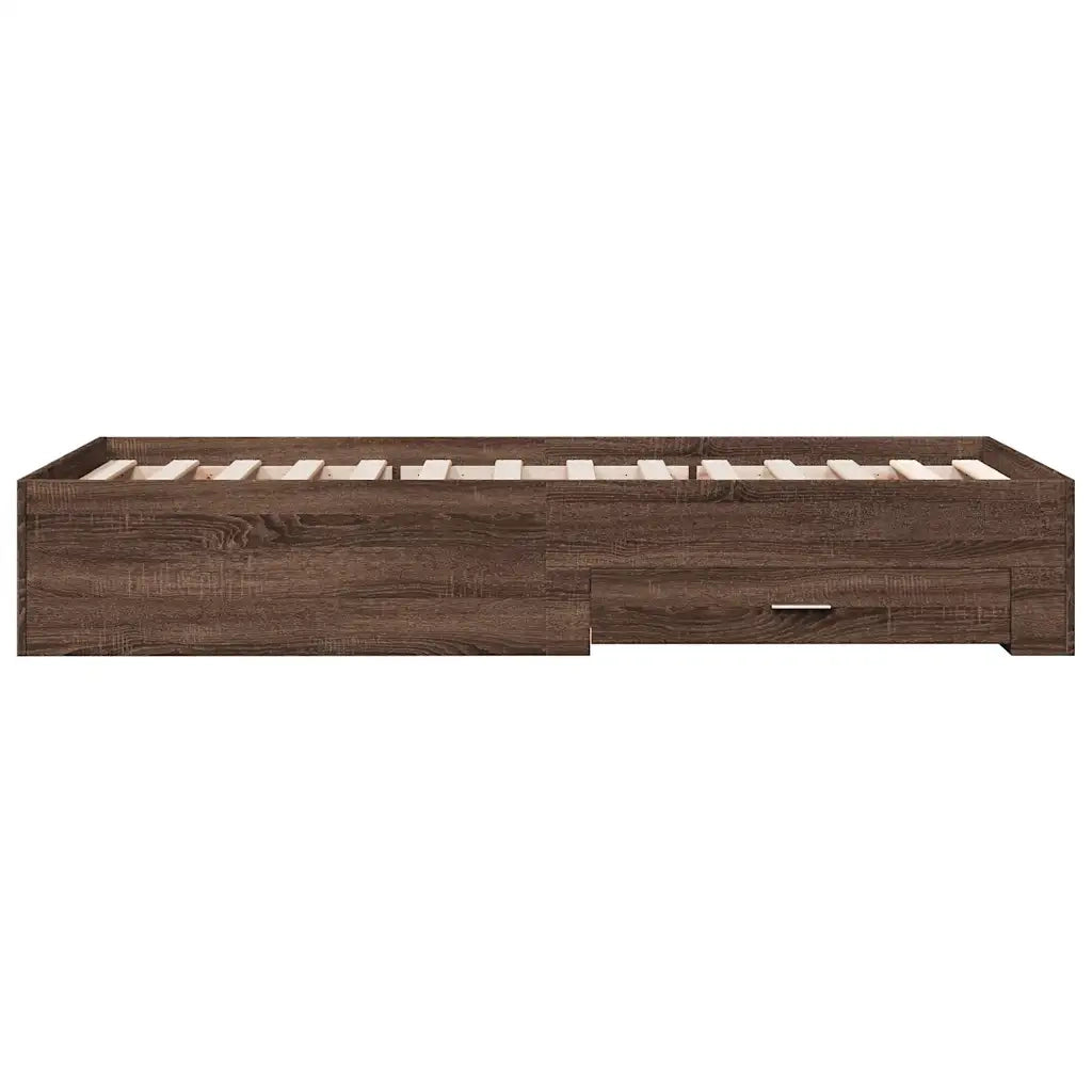 Letto singolo | Letto per adulti | Giroletto Cassetti Rovere Marrone 75x190 cm Legno Multistrato