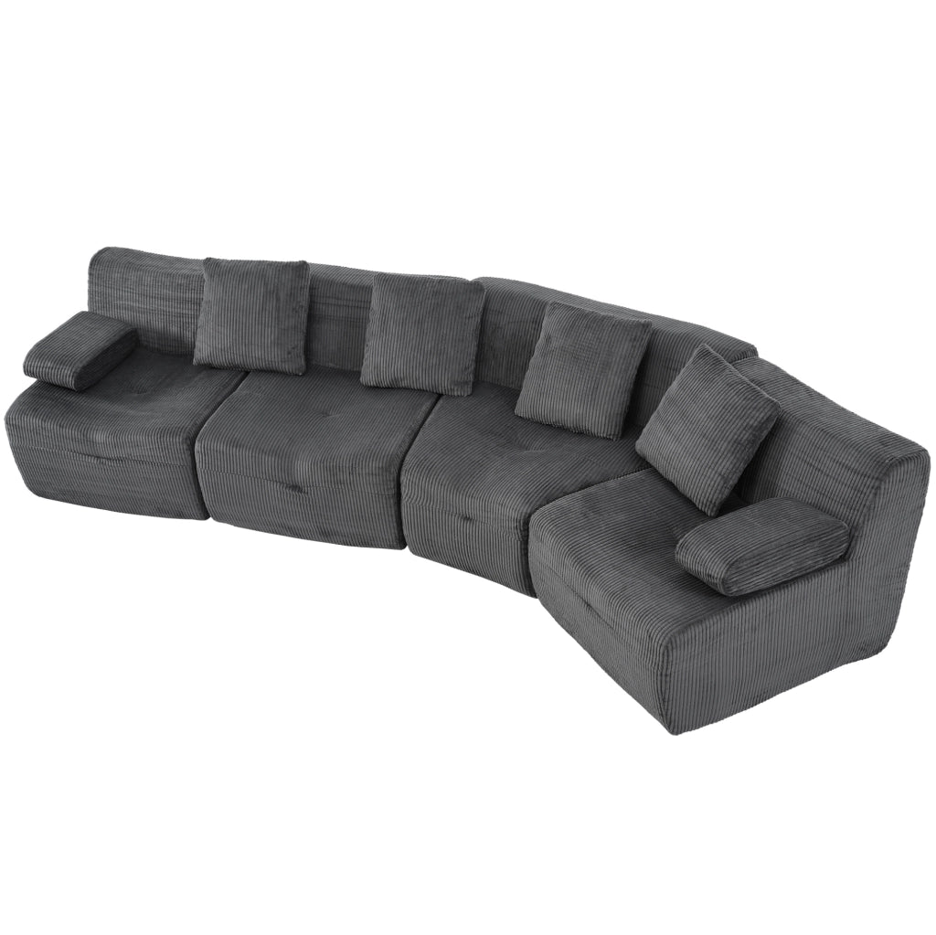 Divano modulare 4 posti 311x90 cm in velluto a coste grigio scuro HOMVRA