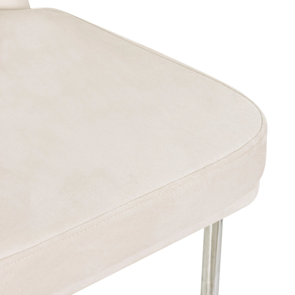 Set di 2 sedie da pranzo in velluto beige con struttura metallica cromata e seduta imbottita