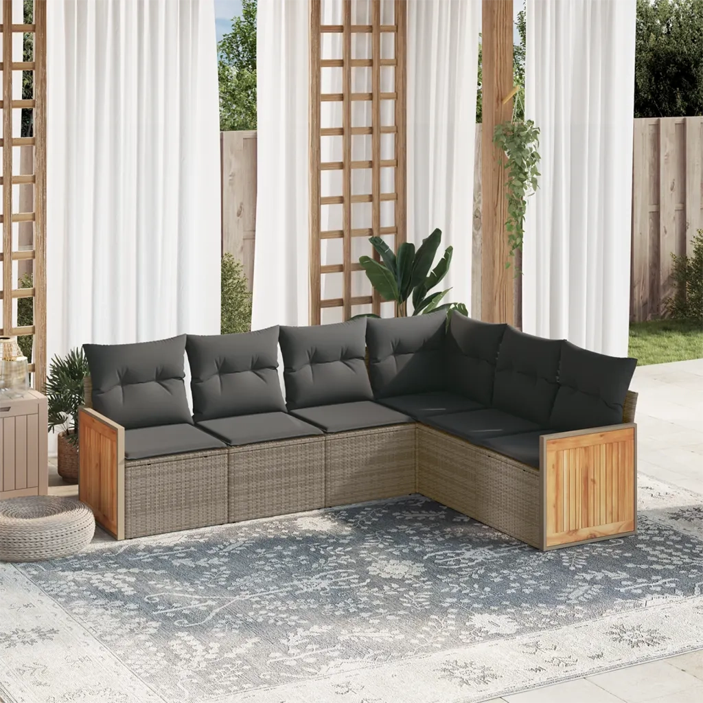 Set Divano da Giardino 6 pz con Cuscini Grigio in Polyrattan 3227684