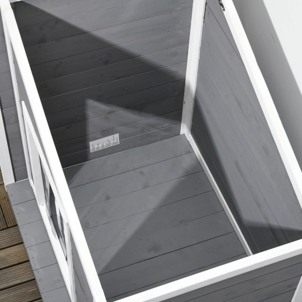 Cuccia per cani in legno massello con tetto asfalto ¨C zephmum ¨C grigio e bianco 71x58x77