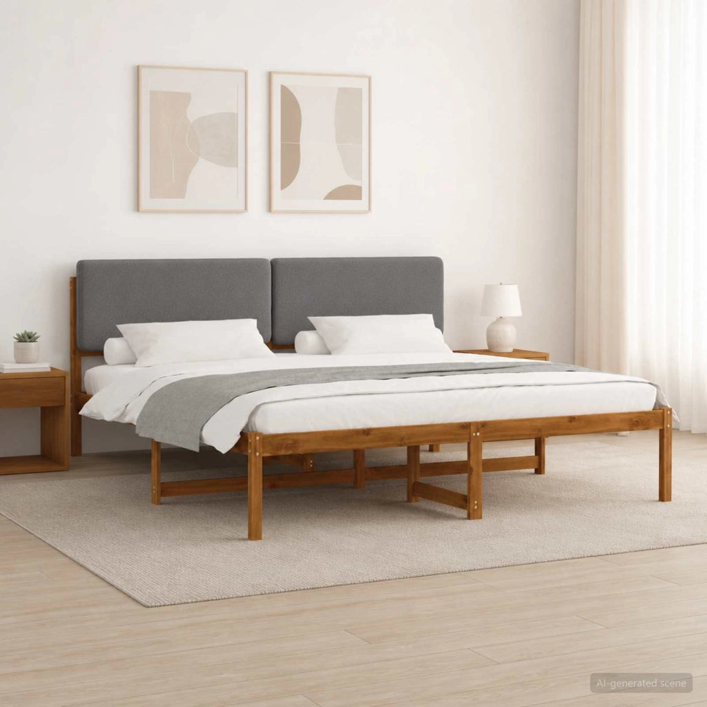 Letto con Testiera Rivestita Naturale e Grigio Chiaro 3405108