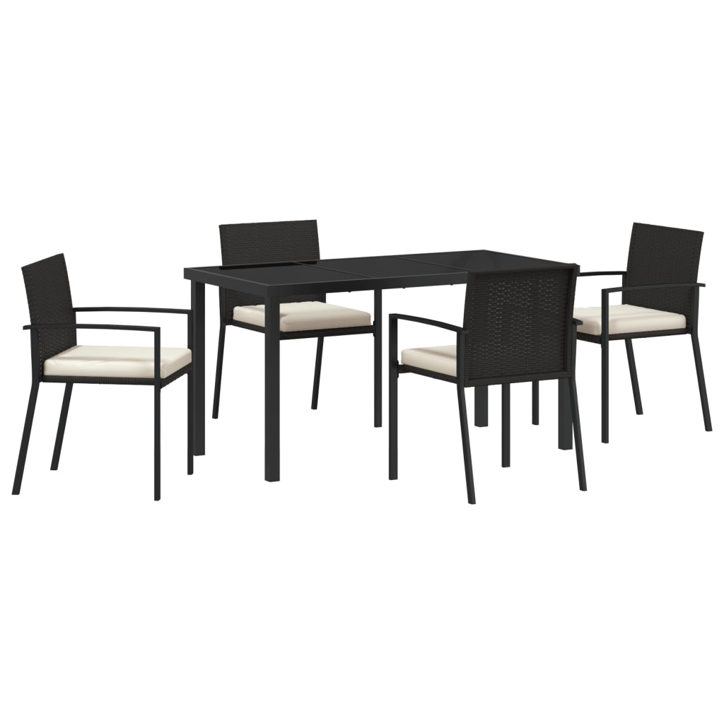 Set da pranzo da giardino 5 pezzi Nero Polyrattan