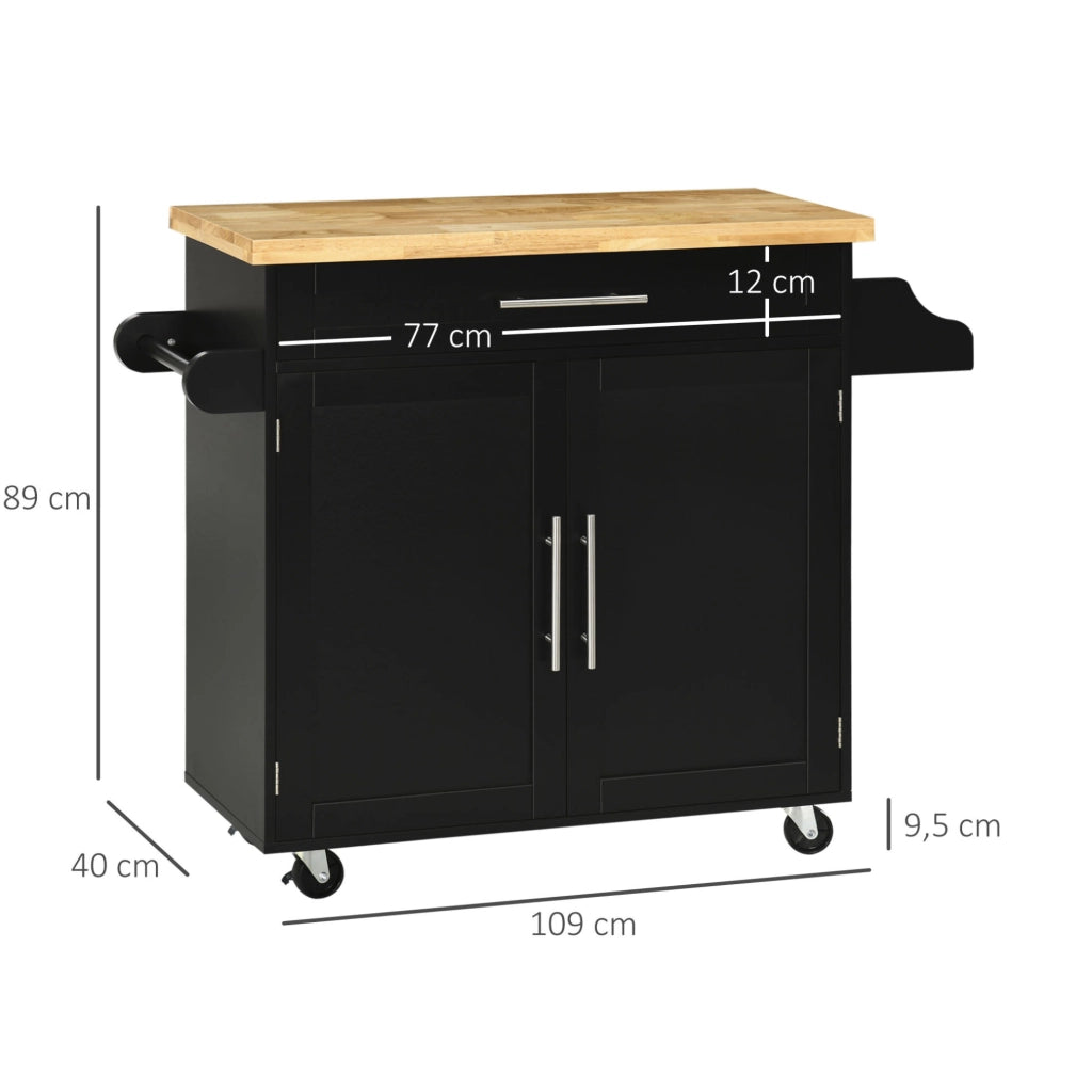 carrello da cucina 109x40x89 cm nero con cassetto e ruote