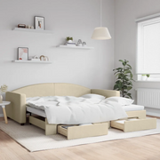 Divano Letto Estraibile con Cassetti Crema 100x200cm in Tessutocod mxl 106656