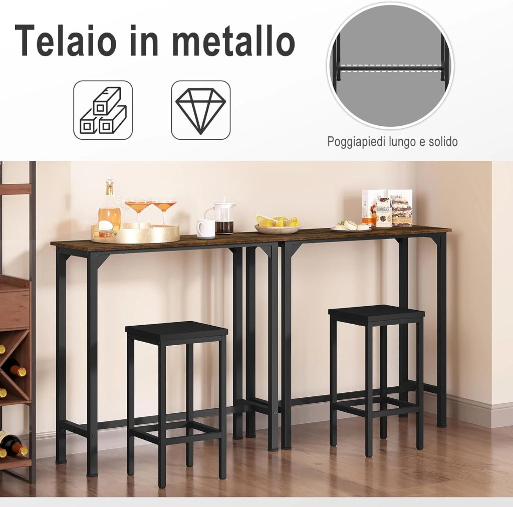 Tavolo da Bar Salvaspazio, Tavolo Alto da Cucina Stretto, bancone bar in Legno & Metallo per Home Bar Cucina, 100 x 40 x 100 cm, Rustico + Nero