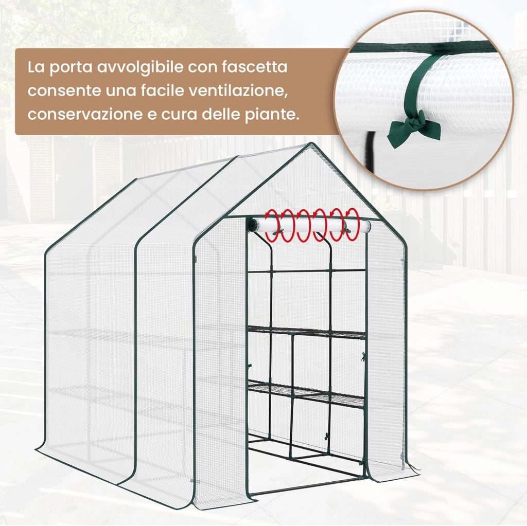 Serra da Giardino con Telo in PE Vivaio per Piante Fiori da Balcone e Terrazzo Bianco