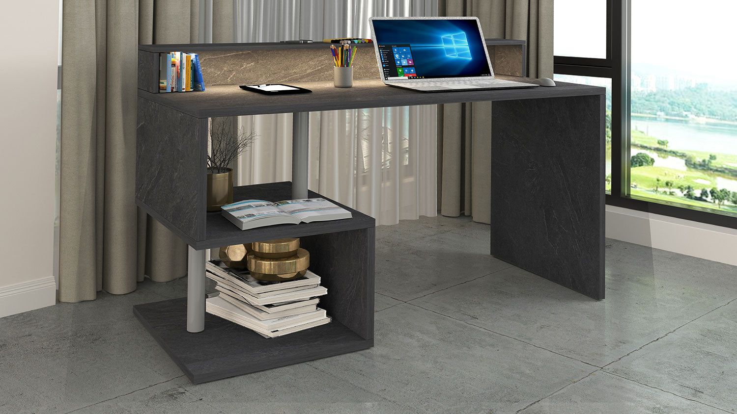 Scrivania a Giorno 140x60x92,5 cm Esse Report Grigio