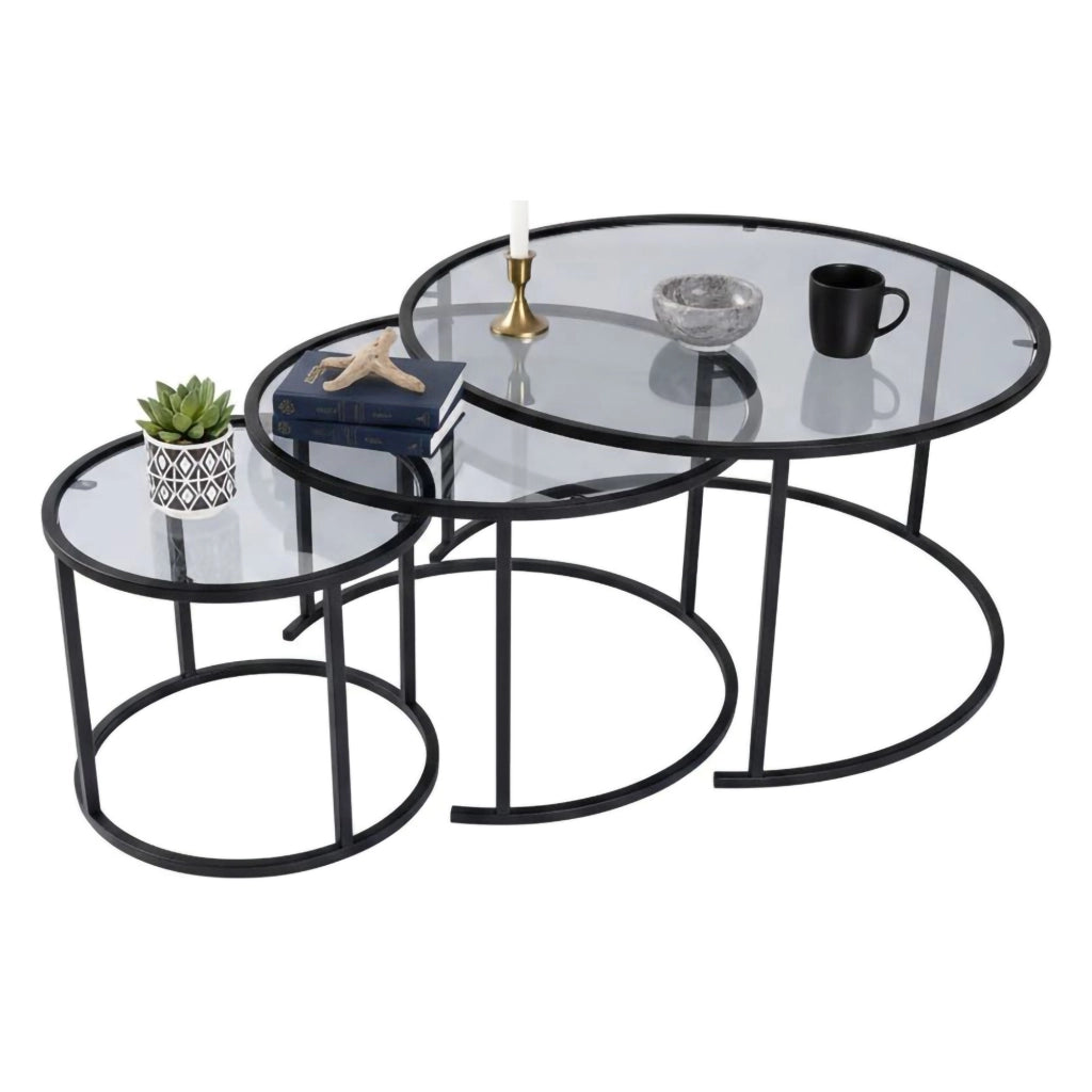 Rowan, Tavolino da Salotto Forma Circolare, 80x80x43h cm Nero