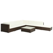 Set Divani da Giardino 8 pz con Cuscini in Polyrattan Marrone 44609