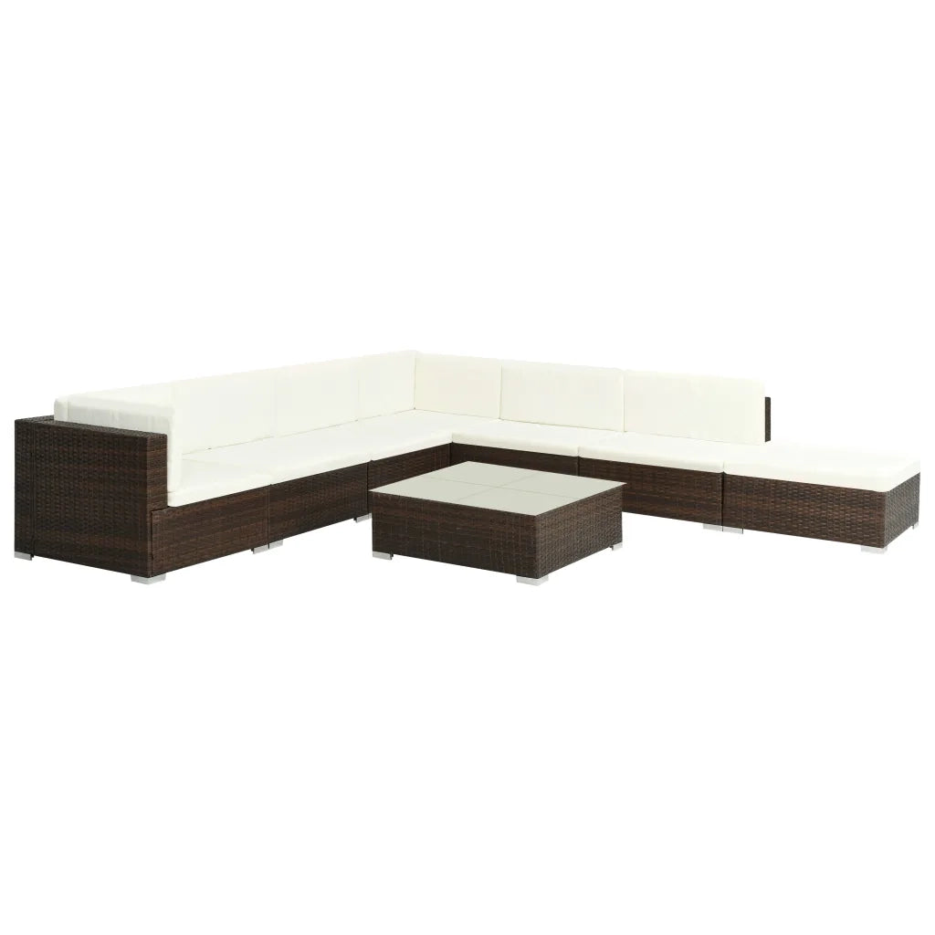 Set Divani da Giardino 8 pz con Cuscini in Polyrattan Marrone 44609