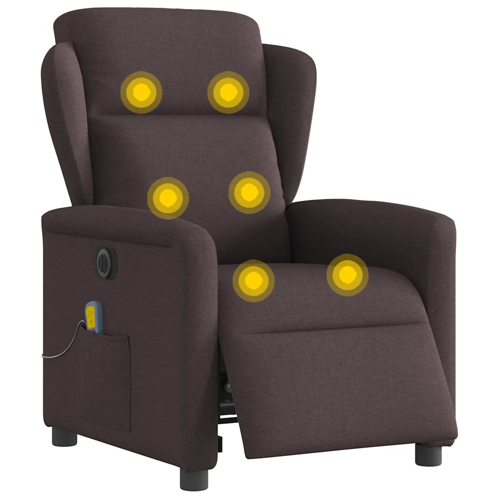 Divano Sedia-Poltrona Massaggio Reclinabile Elettrica Marrone Scuro Tessuto 781669