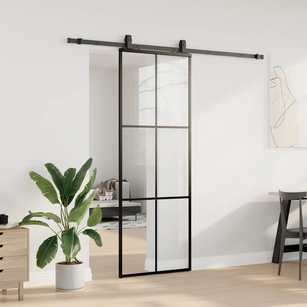 Porta Scorrevole con Ferramenta Nera 76x205 cm in Vetro ESG 3375924