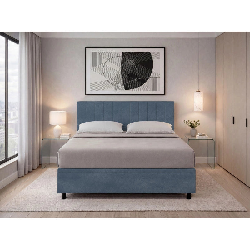 Letto imbottito Matrimoniale 180x200 cm Vertical - Contenitore,Microfibra,Blu