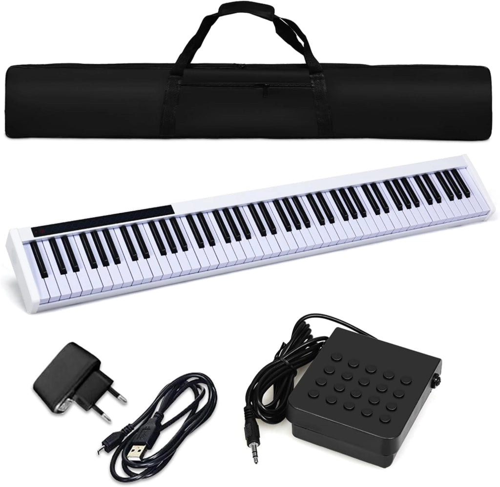 Tastiera Musicale 88 Tasti, Pianoforte Digitale Portatile con Custodia, Pianola con 128 Ritmi e Toni, Pedale Sustain, MIDI, USB e Funzione di APP Bluetooth (Nero)