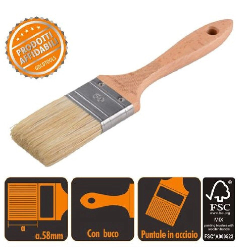 Trade Shop - Pennello Piatto 24 Cm Manico In Legno Setole Morbide Per Pittura Vernice 90205 -