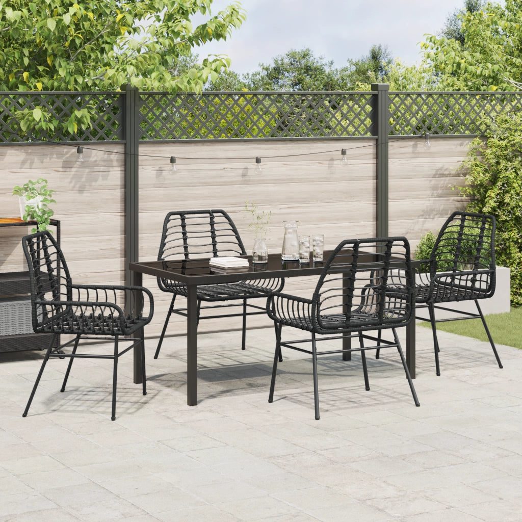 Set da Pranzo da Giardino 5 Pezzi Nero Polyrattan