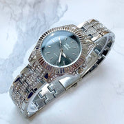 Trade Shop - Orologio Da Polso Zcc Donna Al Quarzo Acciaio Cinturino Brillantini Silver Moda -