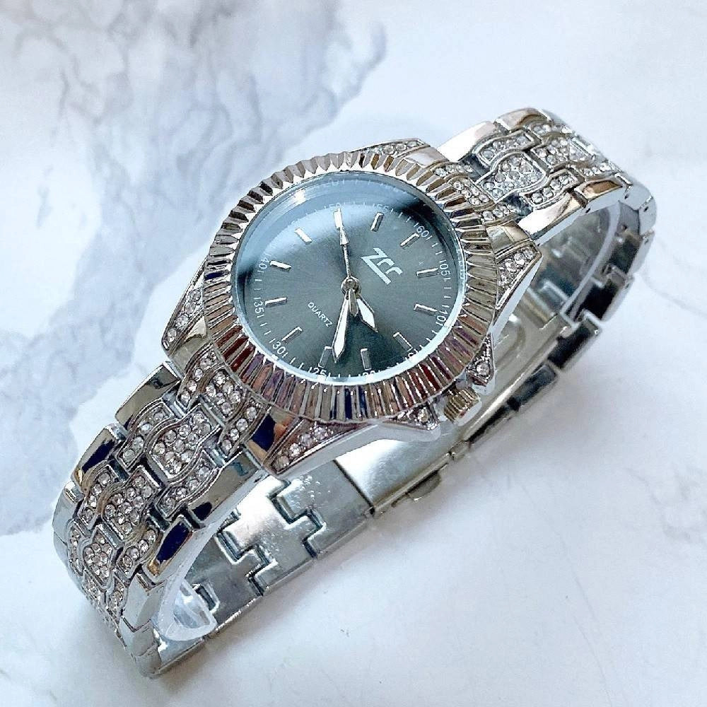 Trade Shop - Orologio Da Polso Zcc Donna Al Quarzo Acciaio Cinturino Brillantini Silver Moda -