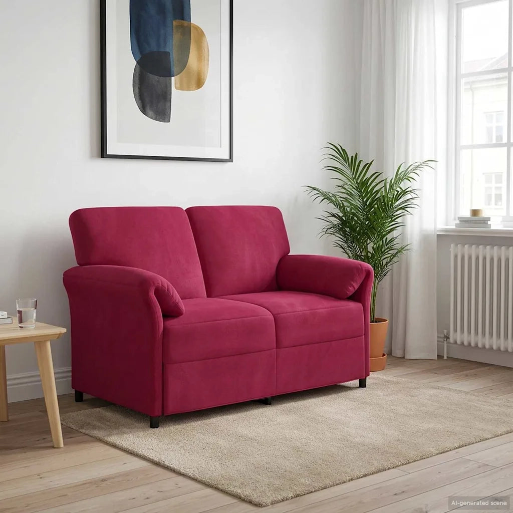 Divano a 2 Posti Rosso Vino 138 x 83 x 95 cm Velluto 42033944