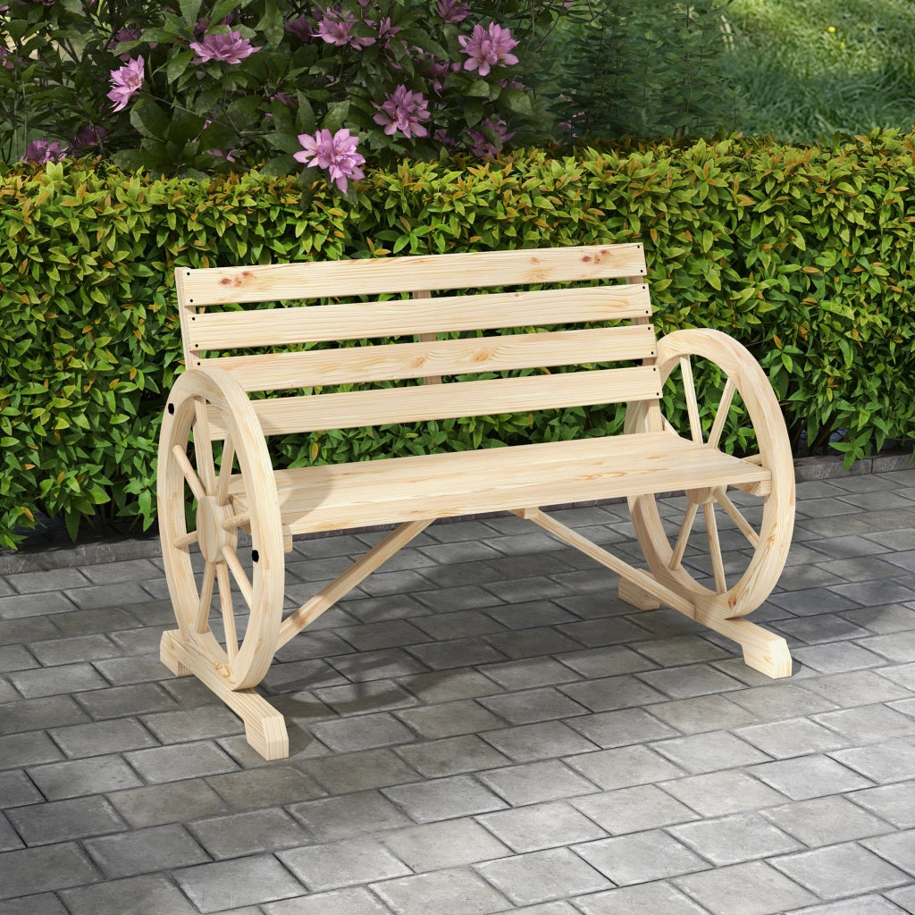 Panchina da giardino 2 posti in legno di abete naturale con braccioli stile rustico