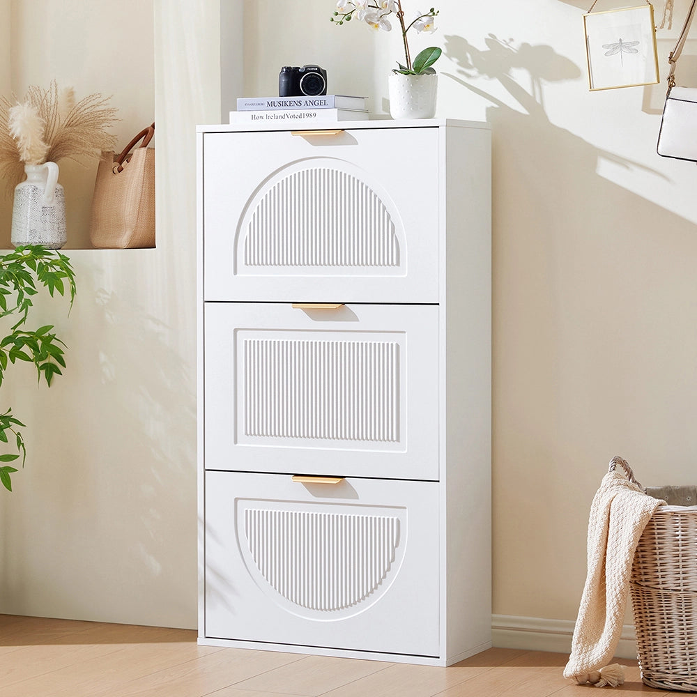 Mobile per scarpe stretto a 3 ante - Xylo - 60x24x114 cm - Bianco per corridoio o soggiorno
