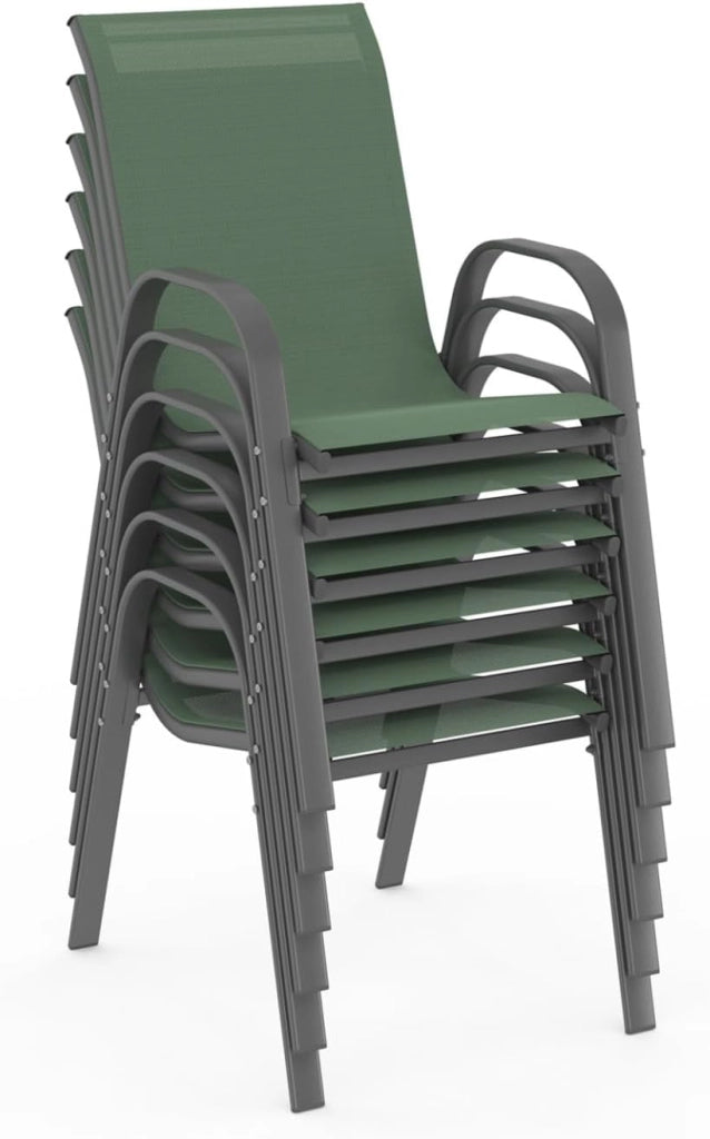 Set di 6 sedie da giardino impilabili LYMA in metallo e textilene, verde oliva