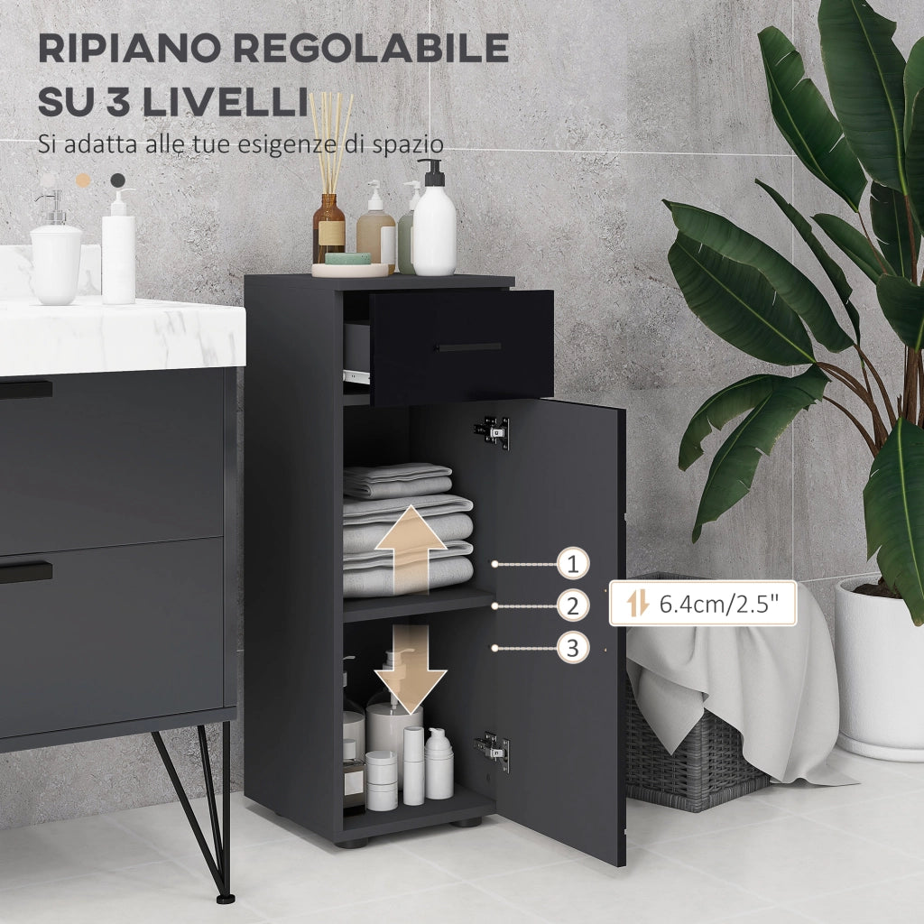 Mobiletto Bagno con Cassetto e Armadietto ¨C Zephmum ¨C Nero Grigio 30x30x82 cm
