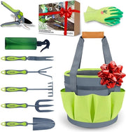 Kit di attrezzi per giardinaggio 9 PCS per donne - attrezzi per giardinaggio sostenibili inclusi grandi borse per il giardino e cesoie - doni per il giardinaggio per uomini