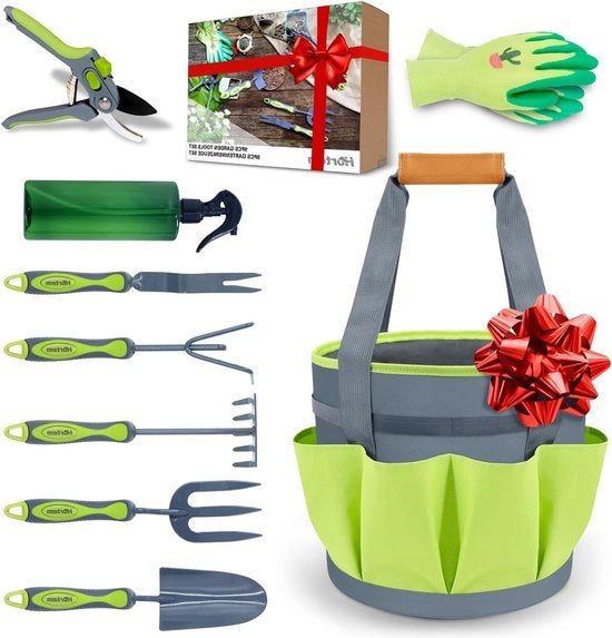 Kit di attrezzi per giardinaggio 9 PCS per donne - attrezzi per giardinaggio sostenibili inclusi grandi borse per il giardino e cesoie - doni per il giardinaggio per uomini