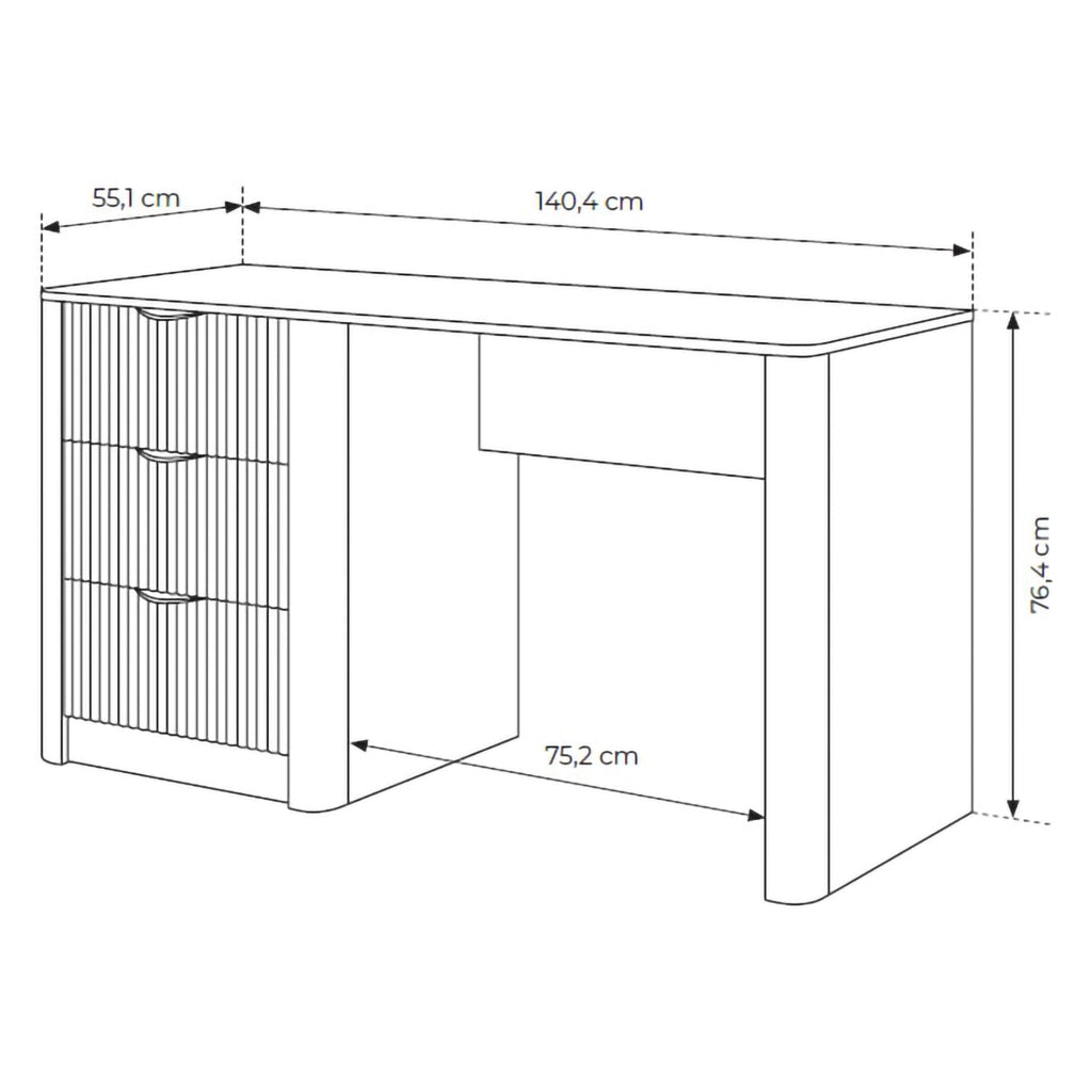 Kanotini, Scrivania 3 Cassetti, 140x55x76h cm Beige