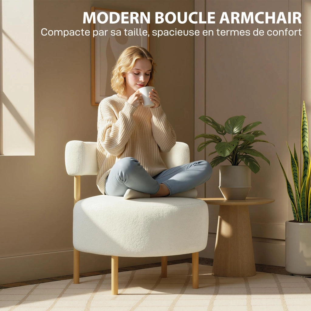 Poltrona in tessuto bouclette ¨C Minimal ¨C 67x67x71cm, crema