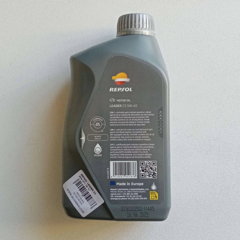 Repsol leader 5w40 1lt olio lubrificante sintetico c3 per motori diesel e benzina
