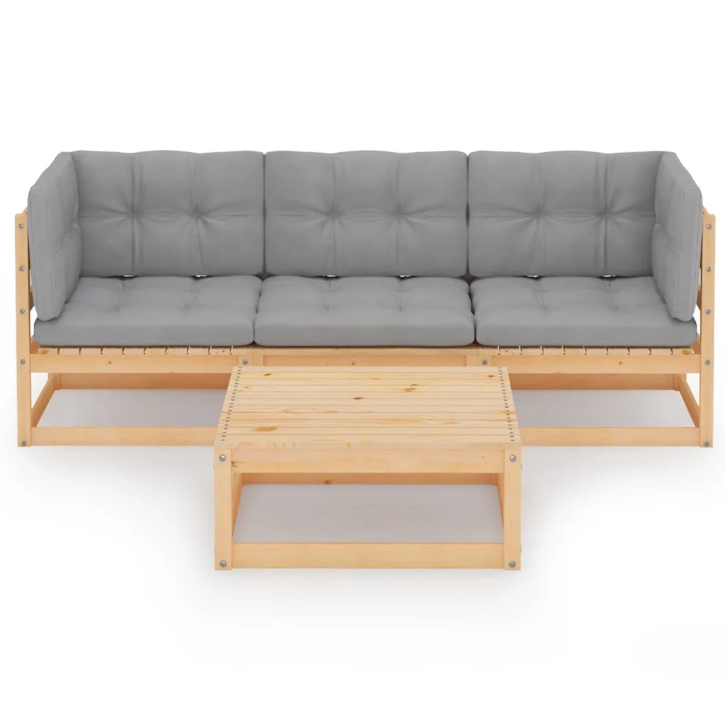 Set Divani da Giardino 4 pz con Cuscini Legno Massello Pino 3076374