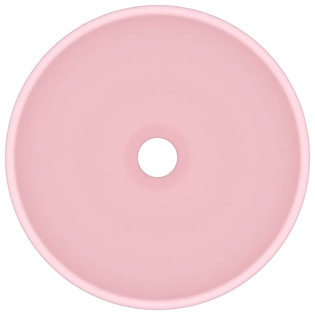 Lavandino Lusso-Lavabo-Lavello Rotondo Rosa Opaco 32,5x14 cm in Ceramica