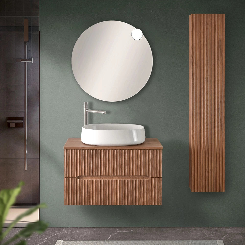 Mobile bagno sospeso 80 cm noce canaletto cannettato con top Bali